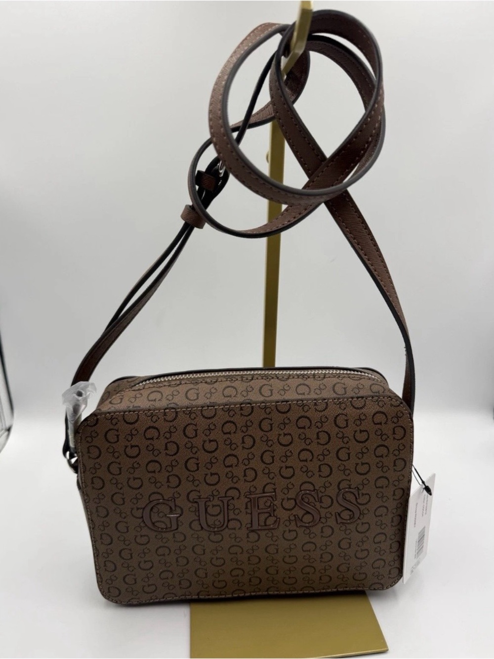 GUESS Brown Logo Monogram Crossbody Bag